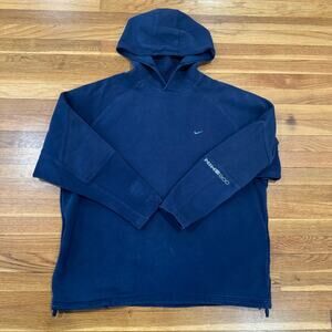 Vintage Nike Hoodie Pullover Hooded Sweatshirt Navy Blue Mens XXL Ribbed Y2K